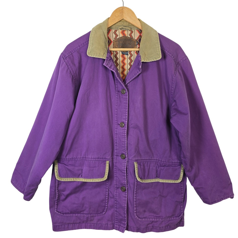 Woolrich Womens Purple Cotton Barn Jacket Aztec Lining Corduroy Trim Size M - Picture 1 of 6
